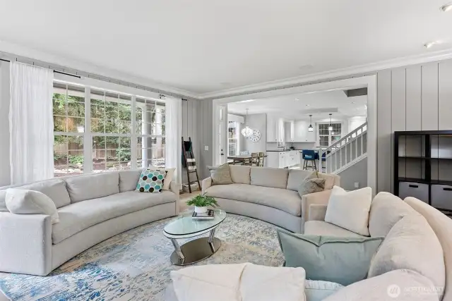 Spacious family room open to the kitchen