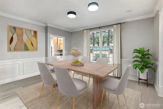 Virtually staged dining room- room for holiday gatherings