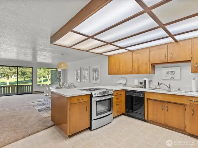 The retro kitchen is HUGE and has tons of storage.