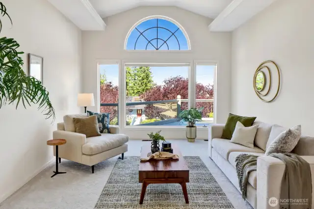 Formal living room faces the view