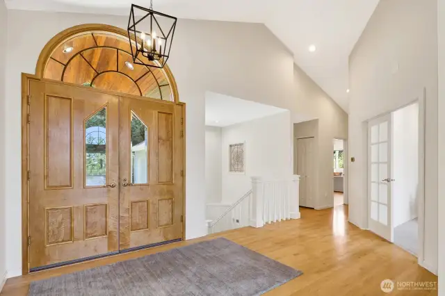 Note the custom door and vaulted ceilings