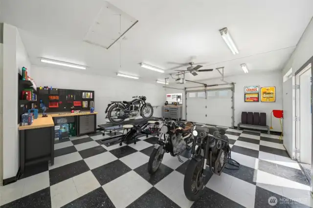 Pull down latter provides storage the full length of the shop!