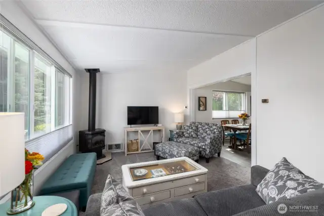 Cozy and crisp home with a gas fireplace for ambience and warmth in the chillier months.