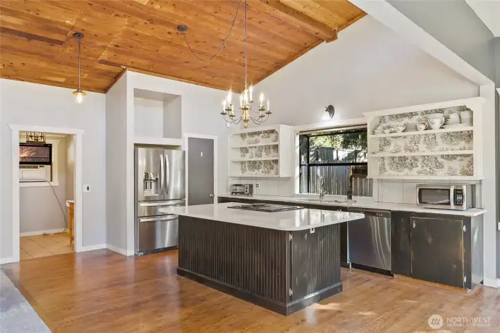 Wood floors in the kitchen.