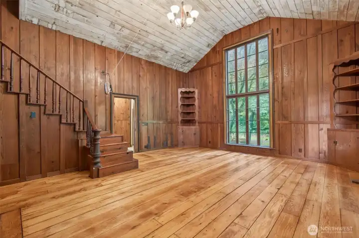 stunning window and built in's, recently refinished floor made out of original old growth wood.