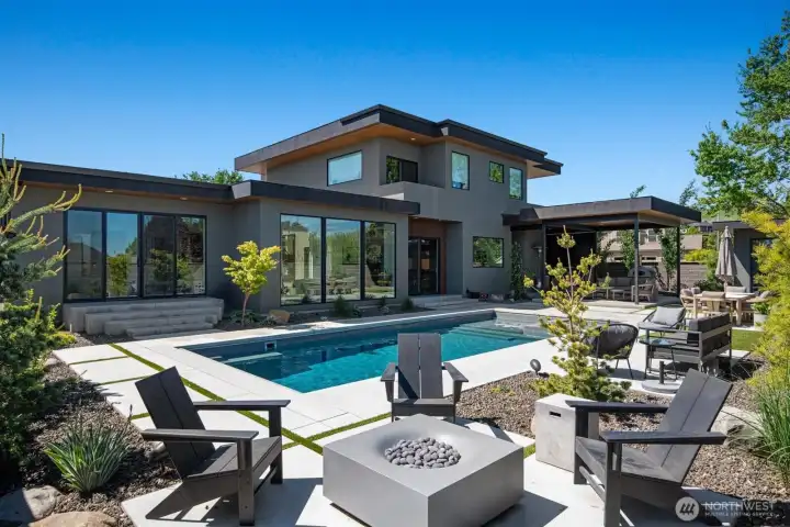 Salt water pool and firepit