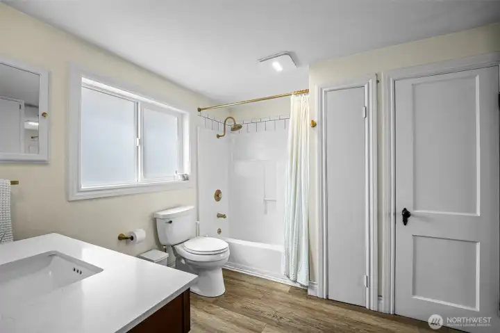 Spacious bathroom with storage