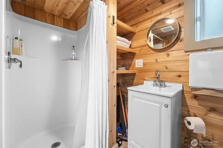 stand up shower in the tiny home.