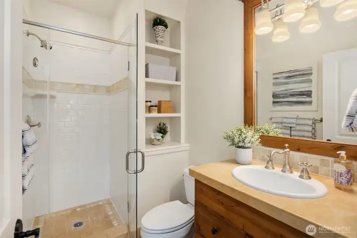 Bathroom connected to bedroom.
