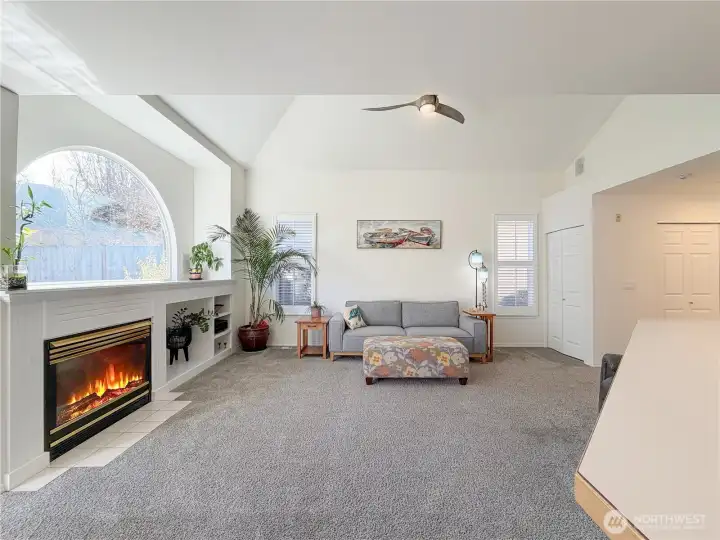 Living room as viewed from the dining/kitchen area