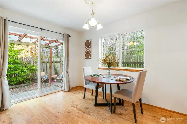 A close up view of the private backyard patio space.