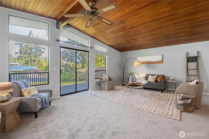 Great Room with Vaulted Wood-Beam Ceilings