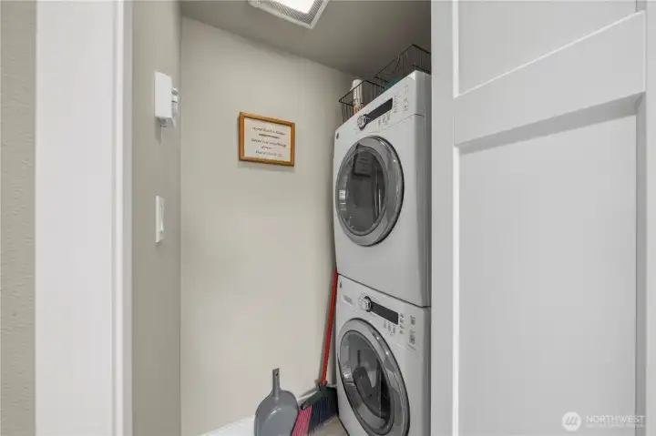 Stacking front load washer and dryer on the main floor