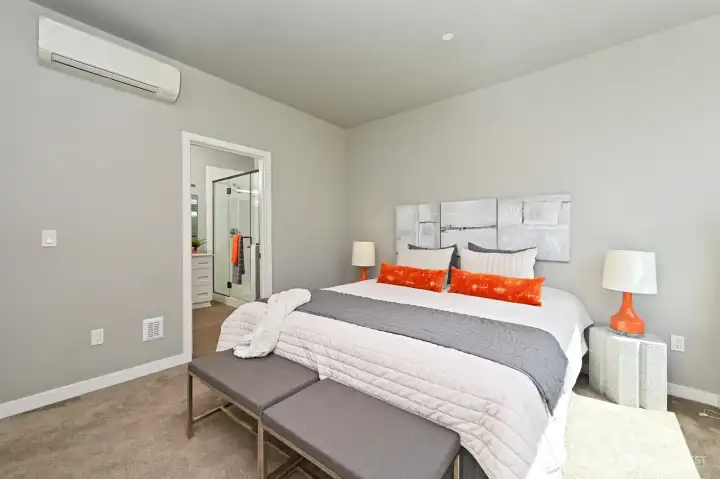 Primary bedroom easily accommodates a king size bed.  Peaceful 3/4 private bath.