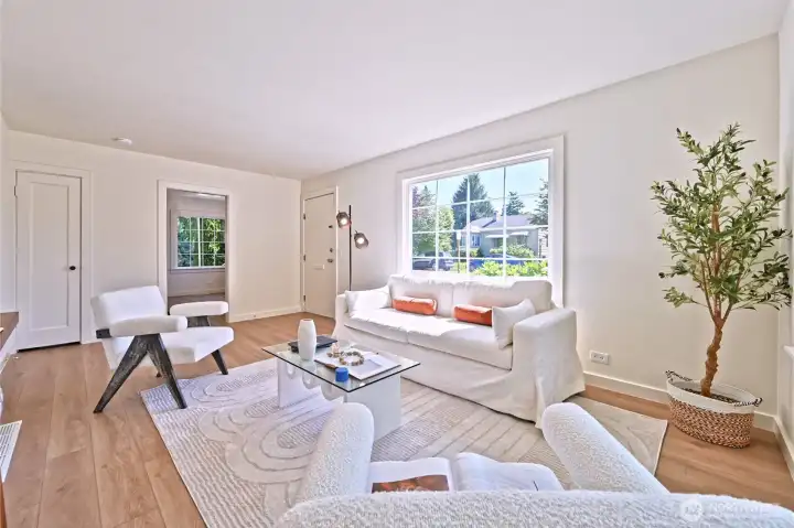 Comfortable living room filled with natural light.