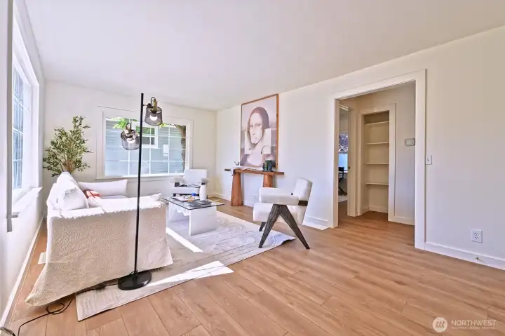 Comfortable living room filled with natural light.