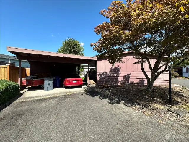 Carport with shed and extra parking