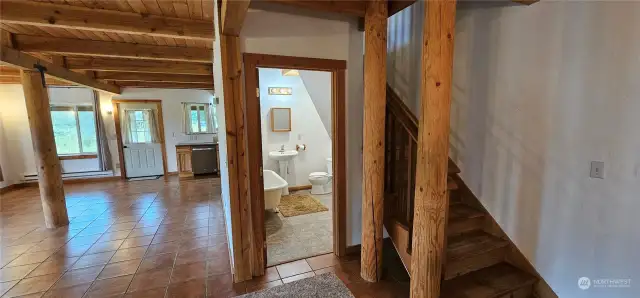 As you enter from the dside door.