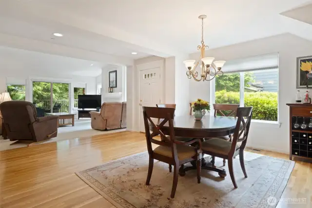 You enter into a spacious, open floorplan. Light streams in from the many windows.