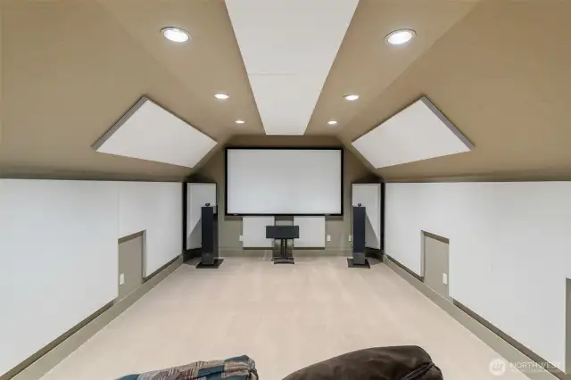 Theater/rec room with sound panels and bigscreen