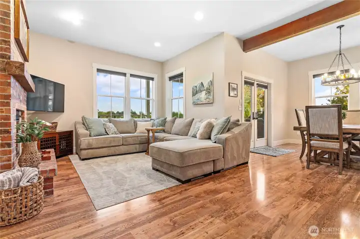 Open concept living and dining space.