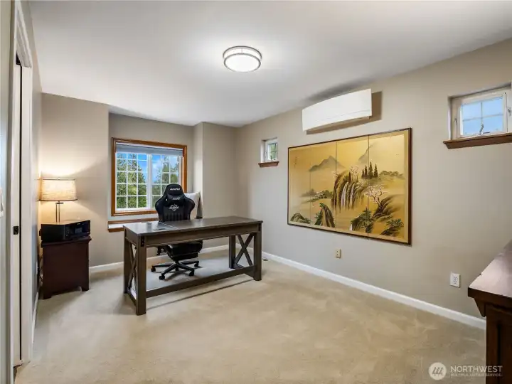 Versatile upstairs bedroom featuring direct access to a walk-in closet and separate bathroom with shower