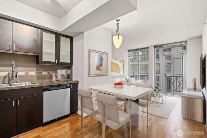 Adorable open concept kitchen and living areas have just enough room for all your needs!