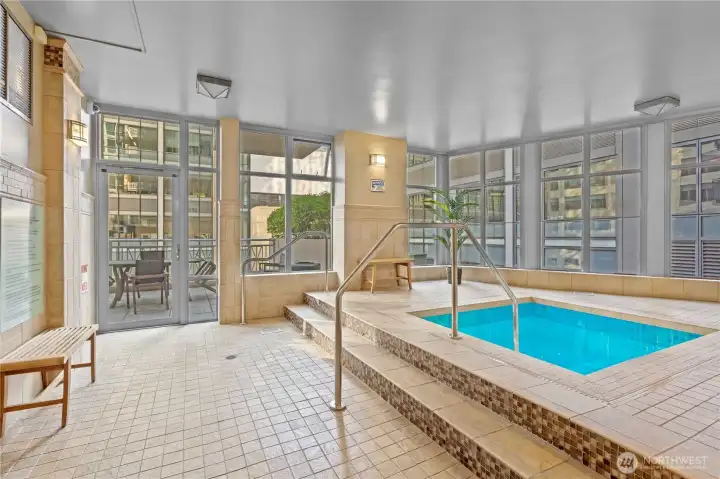 Spa and sauna room with deck space outside