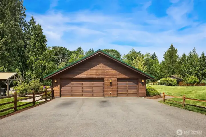 Spacious three car garage with option for EV charging.