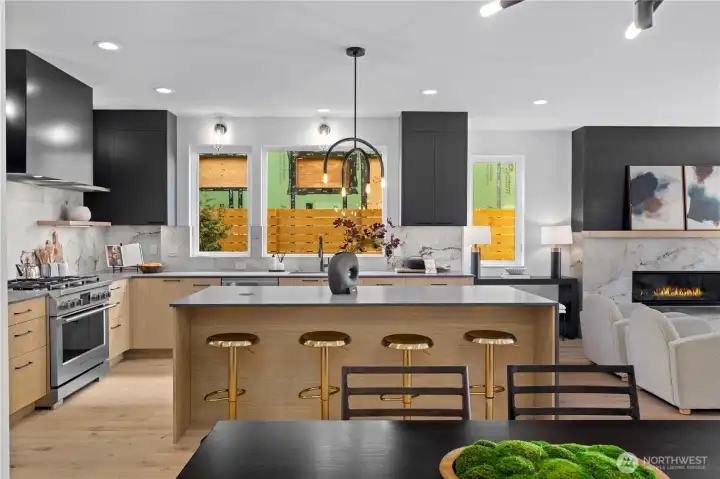 Dining area easily flows into the large chief kitchen.