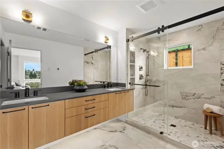 Primary ensuite bathroom with heated floors