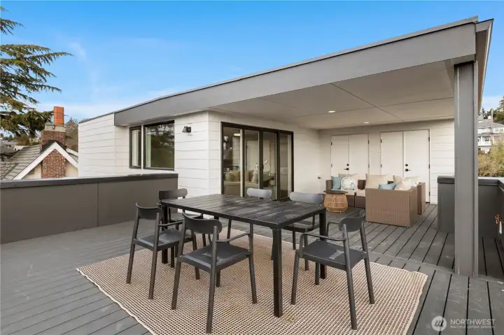 Large outdoor patio area on the 3rd level with water, city, mountain and territorial views.