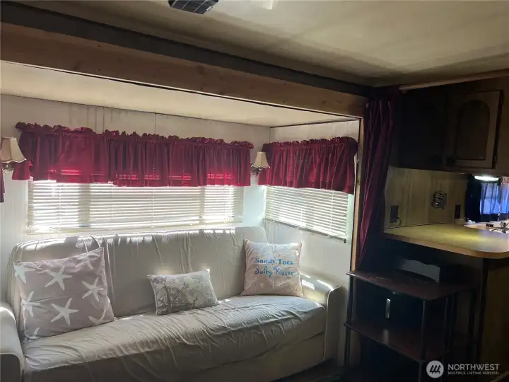 Sofa in the bump out for this trailer.