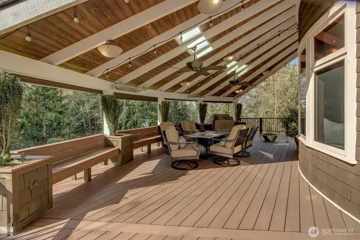 Amazing Trex deck. Retractable shades, heaters, lighting & fans.