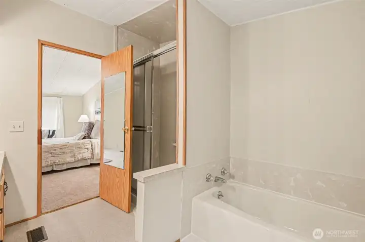The best of both worlds. Enjoy the convenience of a glass-enclosed walk-in shower alongside a deep soaking tub for ultimate relaxation