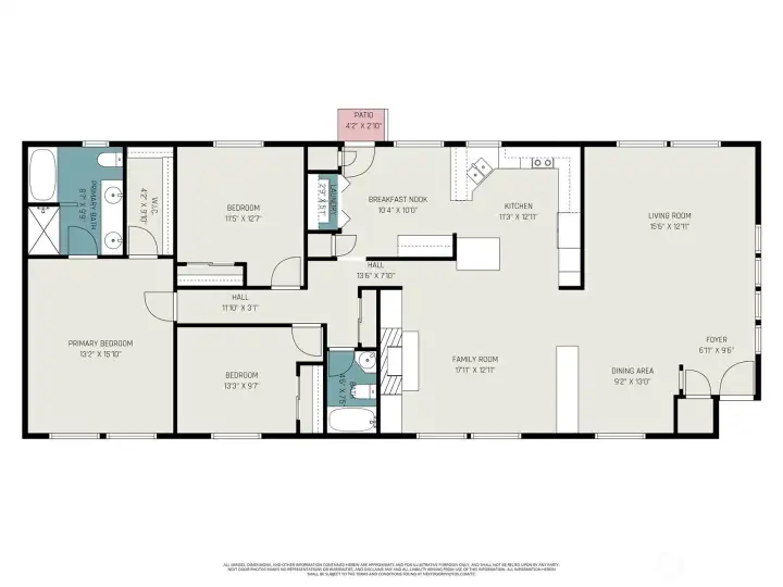 Experience a seamless flow in this spacious 3-bedroom, 2-bathroom floor plan