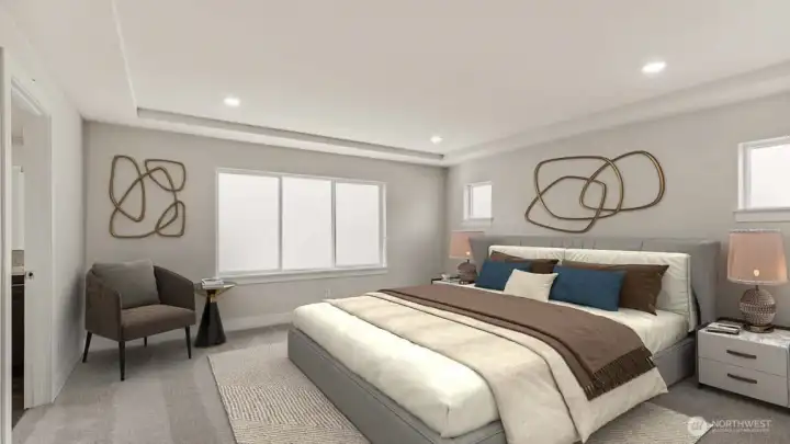 Virtually staged. Primary bedroom. Photos are for representation only.  Features, colors and selections may differ from photograph. See site agent for details.