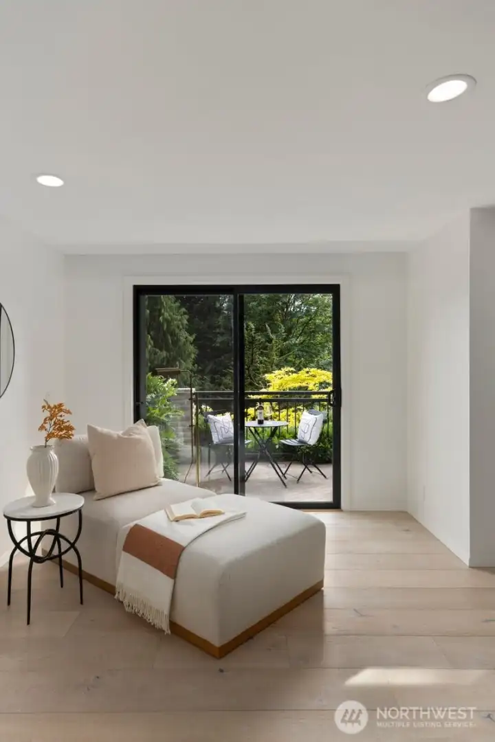 Access to the private patio from primary bedroom