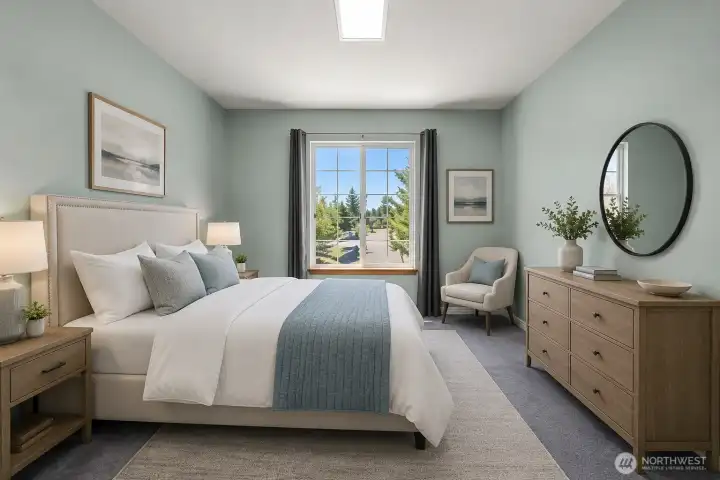 Staged Bedroom with Territorial Views Staged Bedroom with Territorial Views