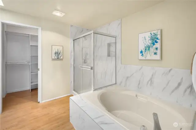Primary Bathroom with separate shower and soaking tub
