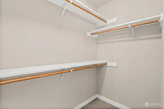 Solid shelving in all closets. Photo for illustration only of same plan on a different lot, not actual.