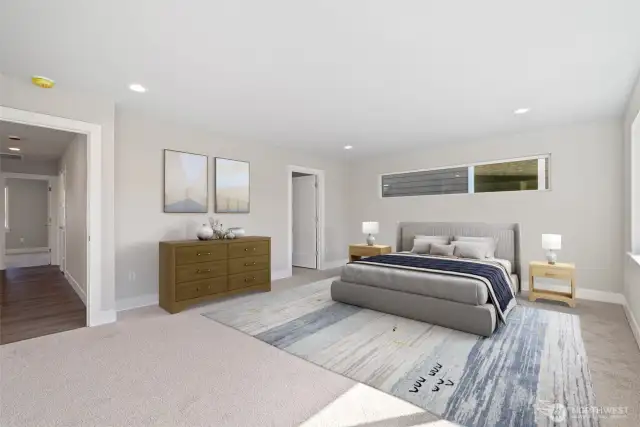 Virtually staged primary bedroom