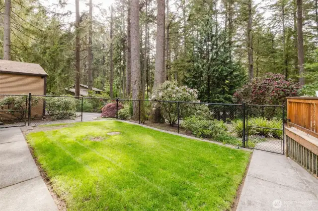 Nestled among towering trees and surrounded by lush landscaping, this area has enhanced privacy and adds to the serene ambiance.