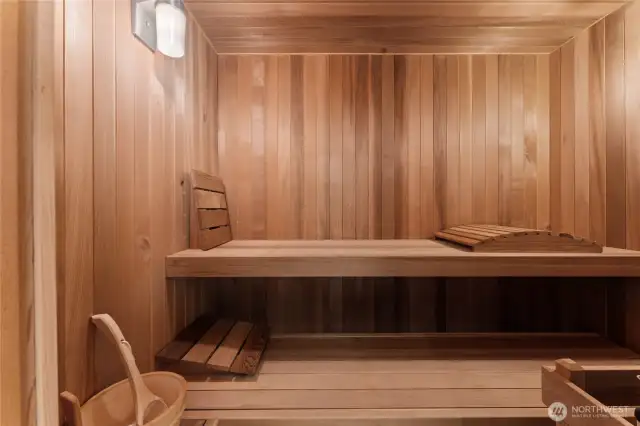 Sauna located in primary bath