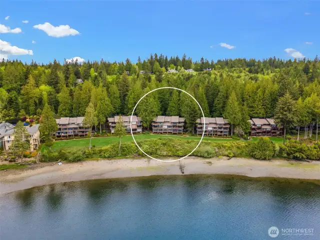 These North Bay Condos are right on the water. You can walk along the beach by walking down the stairs on the left of this photo.