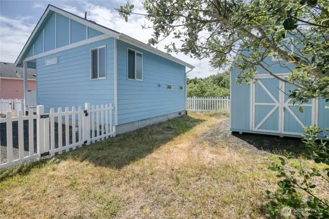 The back yard has space, even with the large shed!