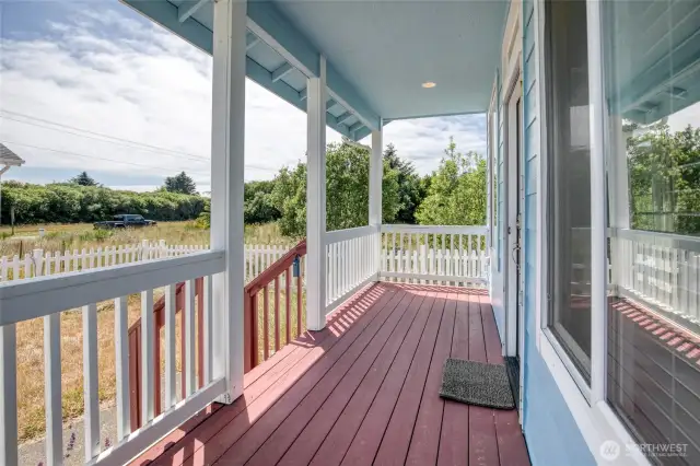 The inviting front deck is a wonderful place to enjoy morning coffee or evening sunsets.