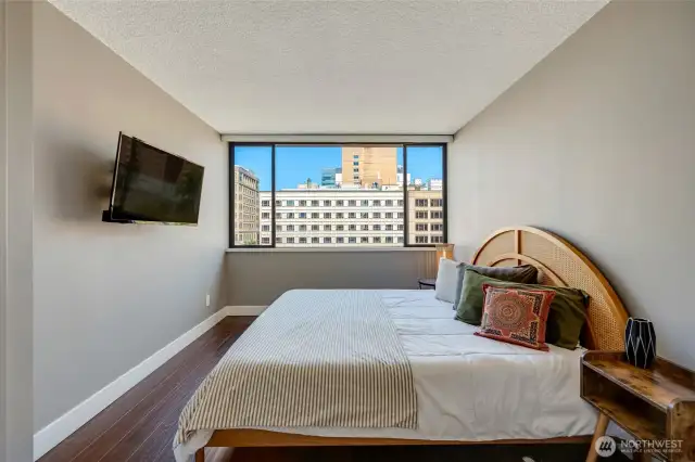 Oversized window in the bedroom.