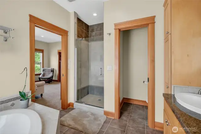 Tile shower and separate water closet