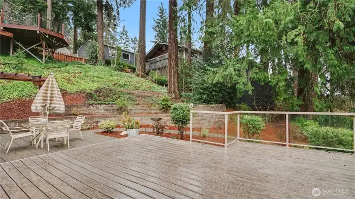Large backyard deck.